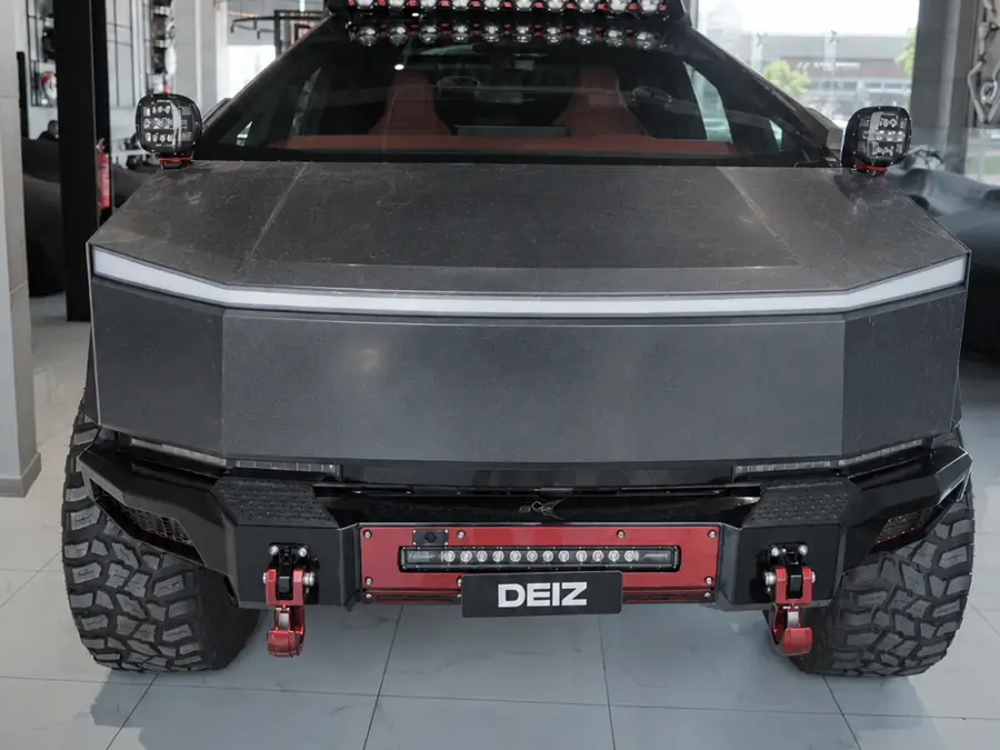 Custom Tesla Cybertruck in plain steel before wrapping