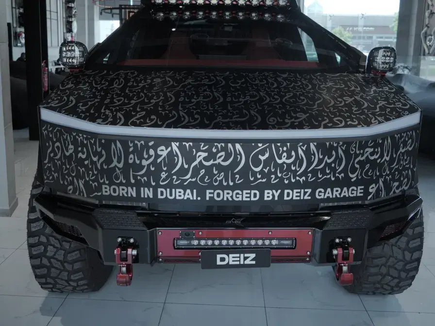 Custom Tesla Cybertruck with an Arabic calligraphy wrap by DEIZ