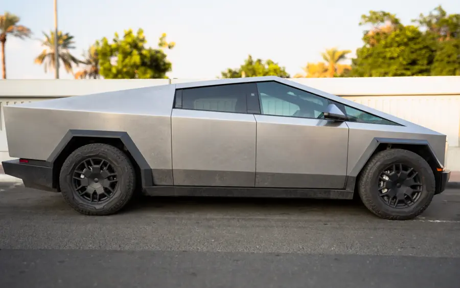 Tesla Cybertruck in its original stainless steel finish