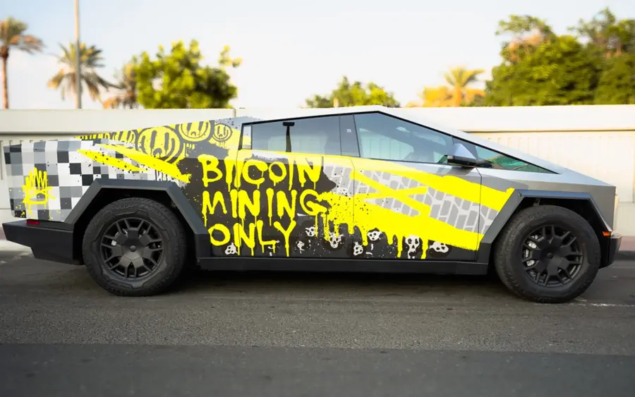 Tesla Cybertruck with a street-art graffiti wrap by DEIZ